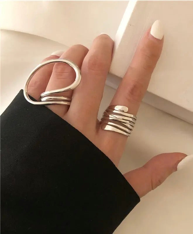 Wave Ring Set - Silver Plated