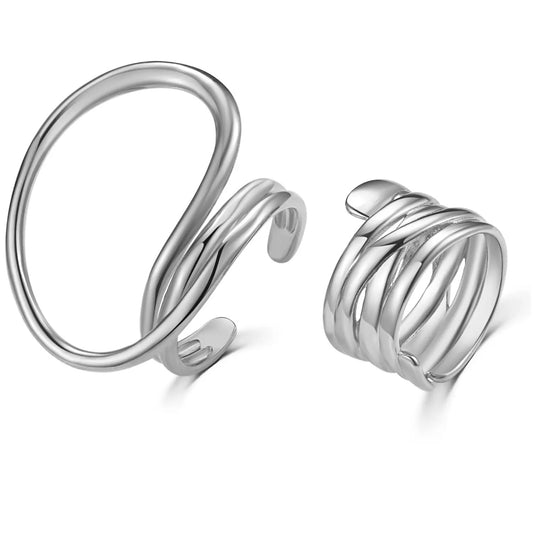 Wave Ring Set - Silver Plated