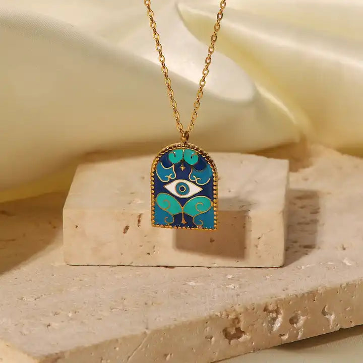 Enamelled Evil Eye Necklace - EVIL EYE PROTECTION