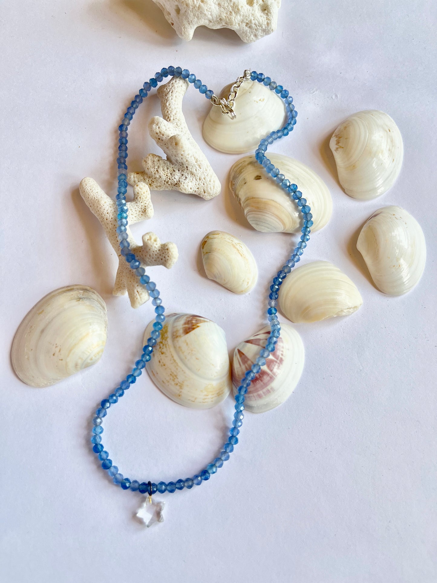 Blue Agate Necklace With Clear Quartz Pendant - SERENITY & CLARITY