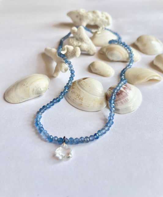 Blue Agate Necklace With Clear Quartz Pendant - SERENITY & CLARITY