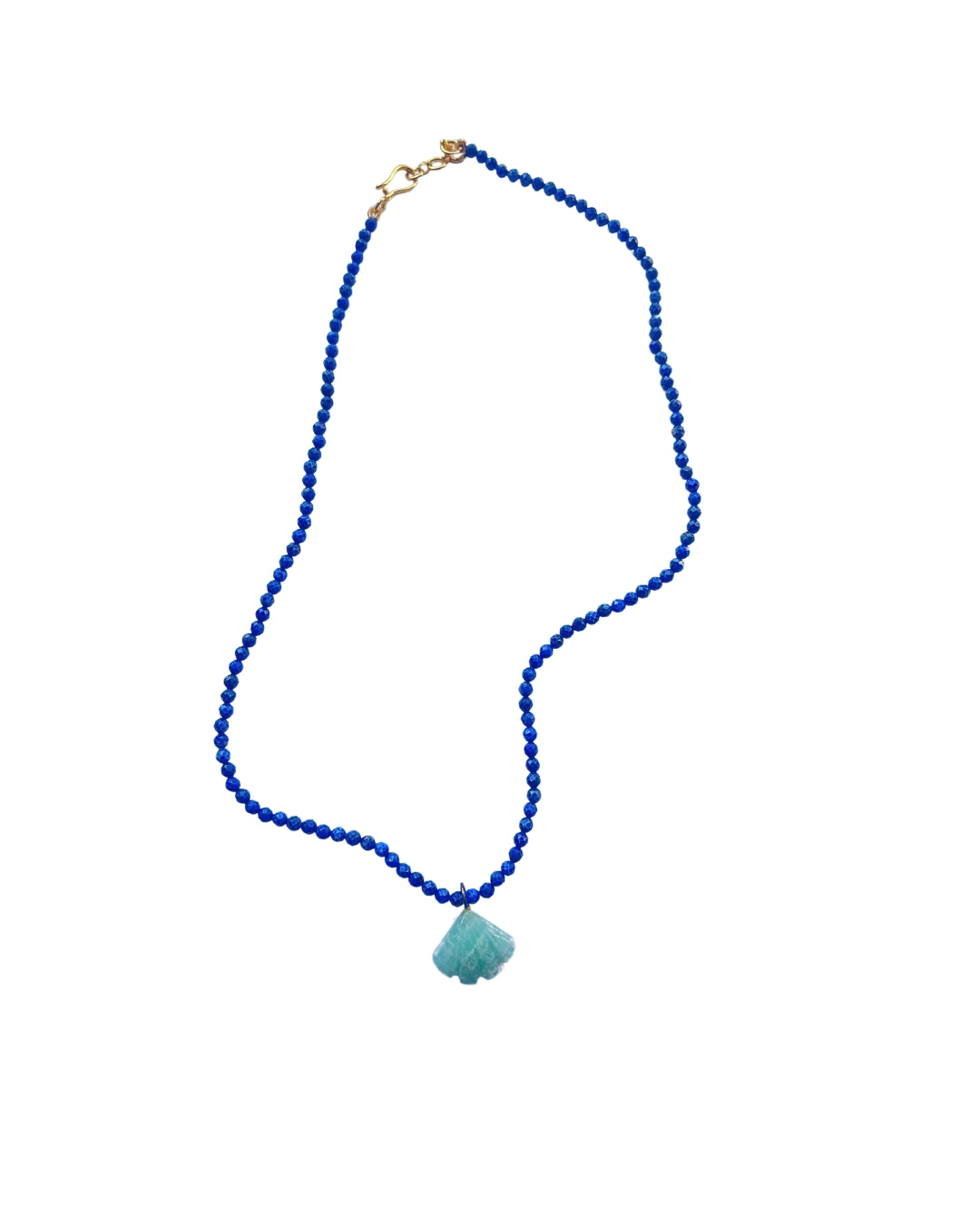 Lapis Lazuli Necklace with Amazonite Shell Charm - BALANCE AND WISDOM